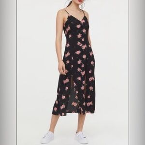 H&M divided black and rose button double split midi dress size 4
